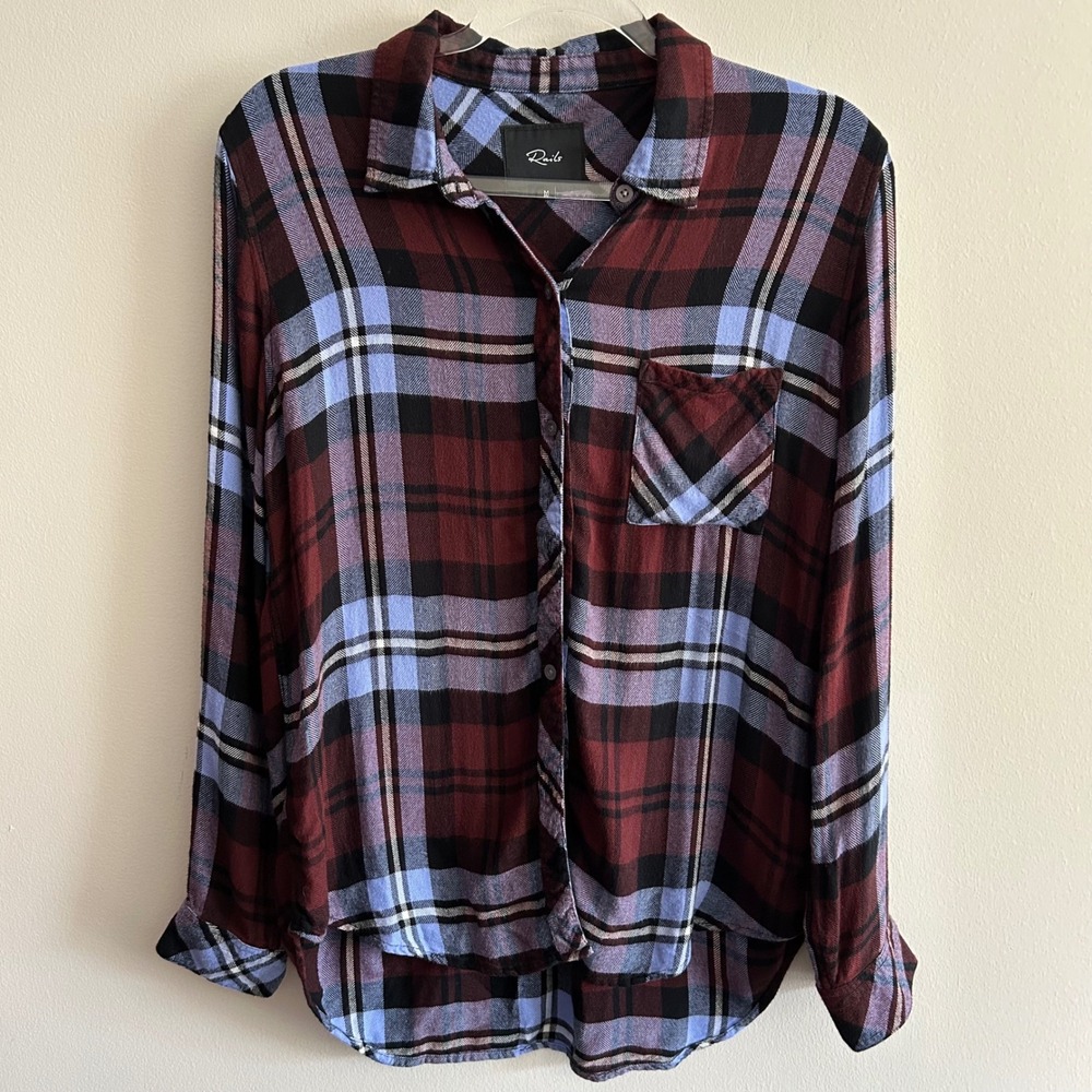 Rails Hunter Plaid Shirt Mulberry Plum Blue Size M Long Sleeve Rayon Flannel